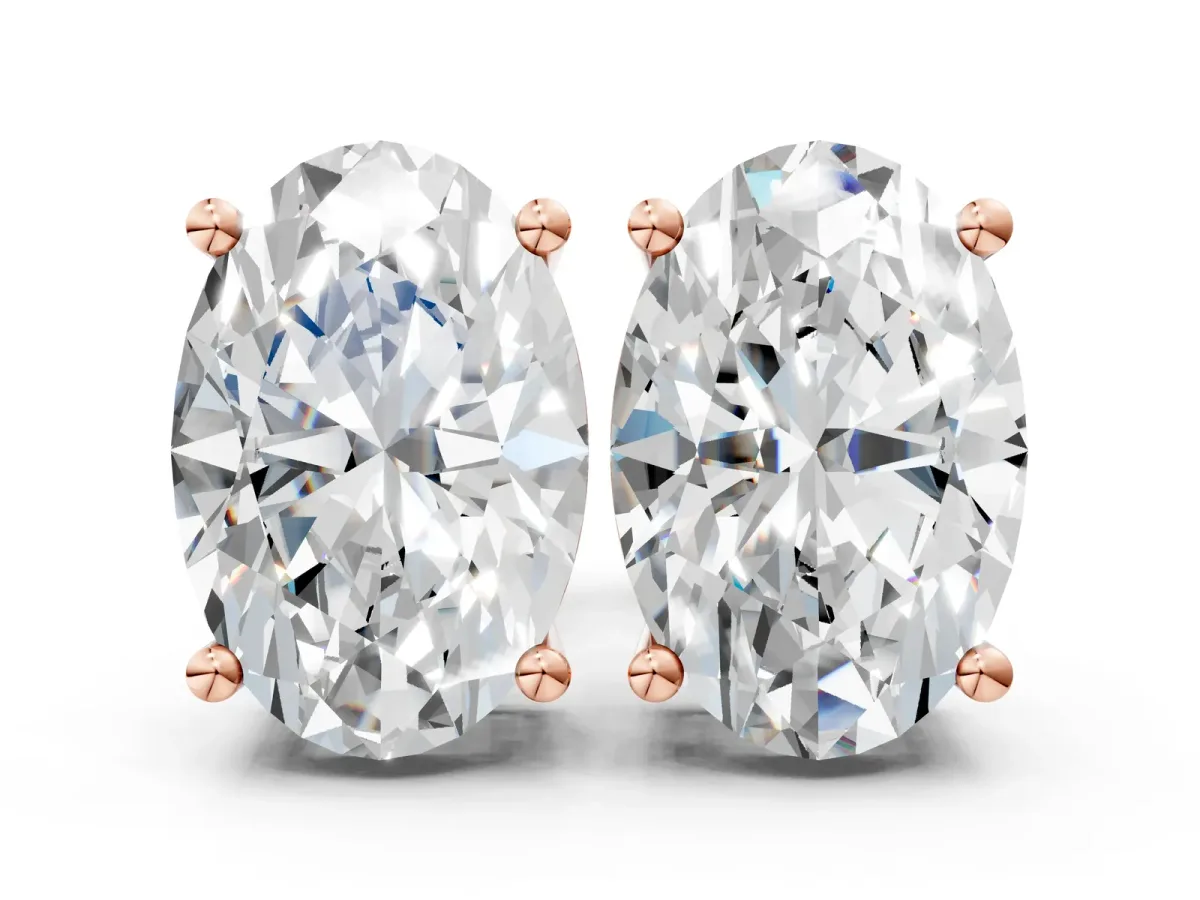 Oval Cut Diamond Stud Earrings Rose gold