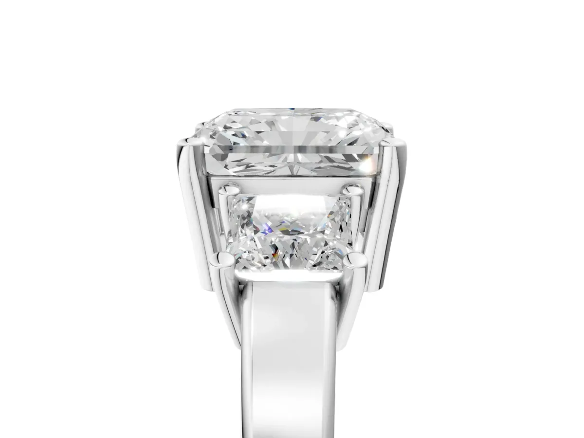 Three-Stone Radiant Cut Cut Solitaire Ring with Prong Setting Platinum