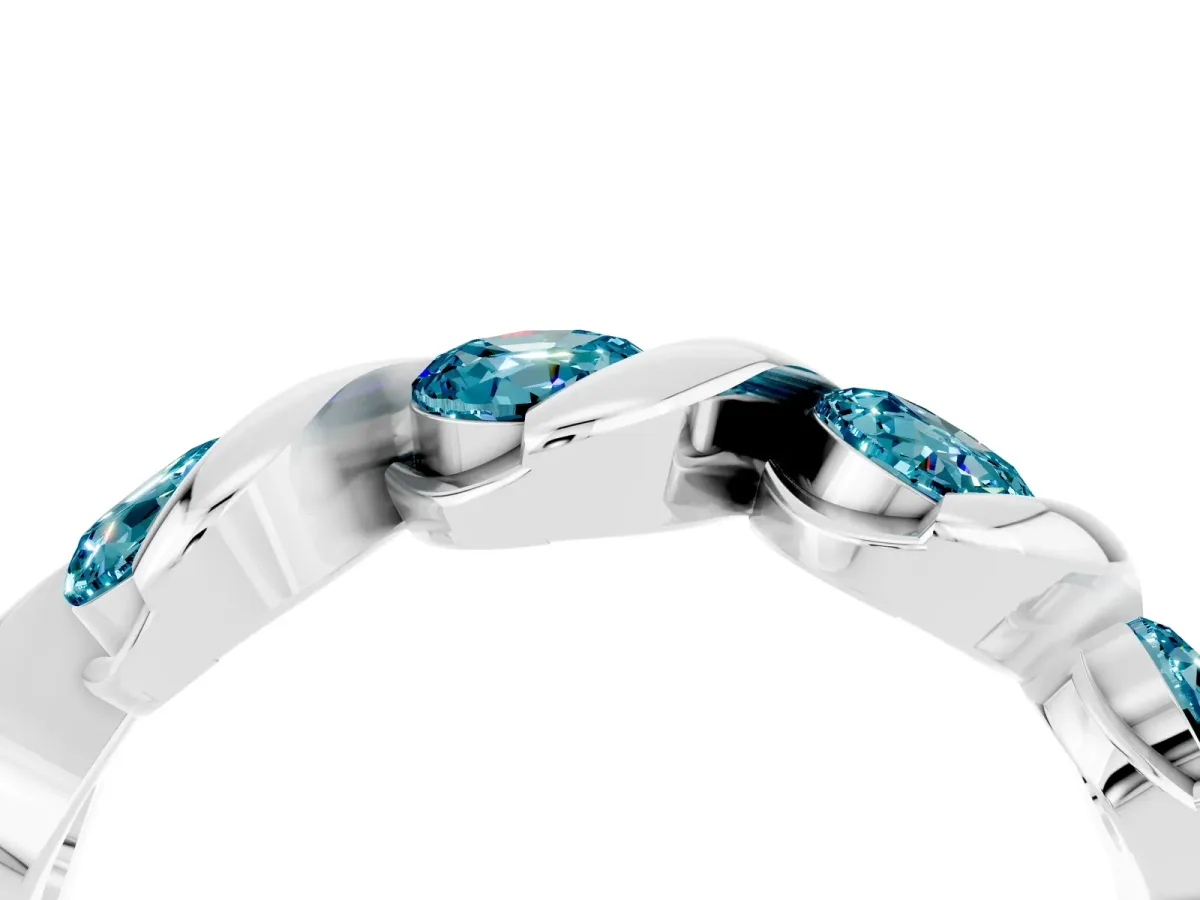 Round Blue Topaz Wave Band with Channel Setting and Shared Prongs Platinum