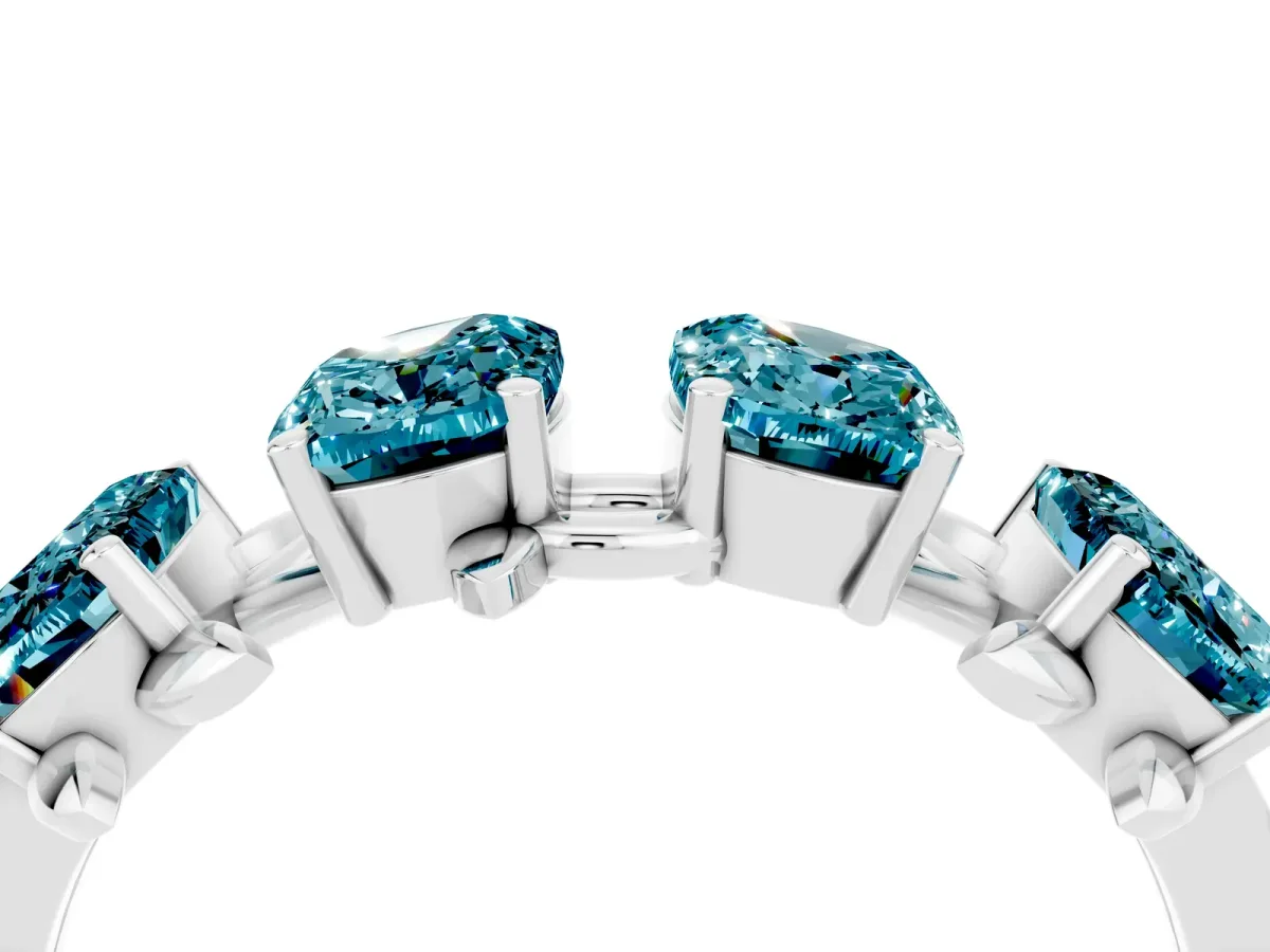 Emerald Cut Blue Topaz Prong-Set Half Eternity Band Platinum
