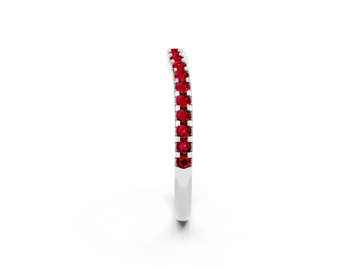 Round Ruby Pavé Curved Wedding Band White gold