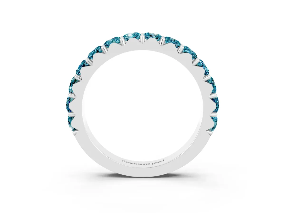 Round Blue Topaz Half Eternity Band with Classic Prong Setting Silver