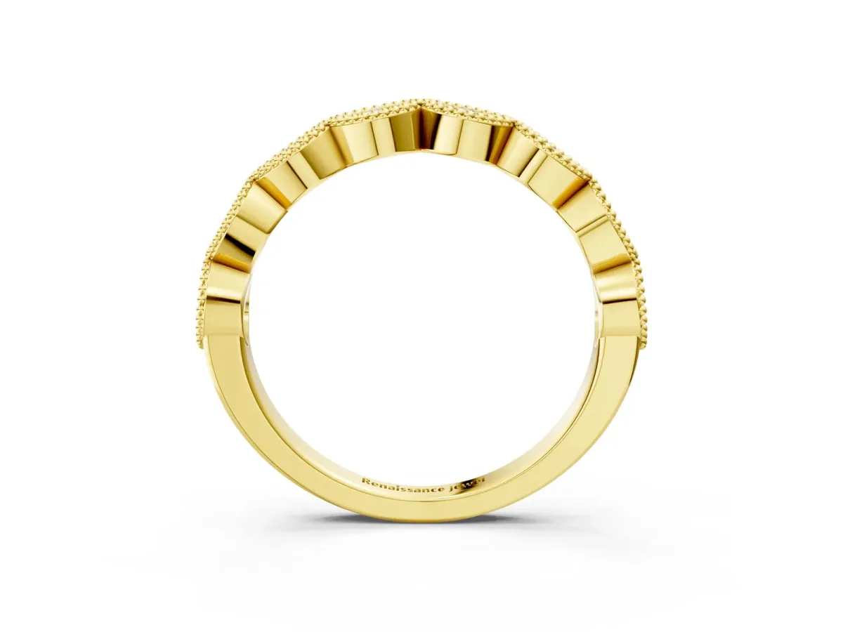 Milgrain Marquise Diamond Half Eternity Band with Bezel Setting Yellow gold