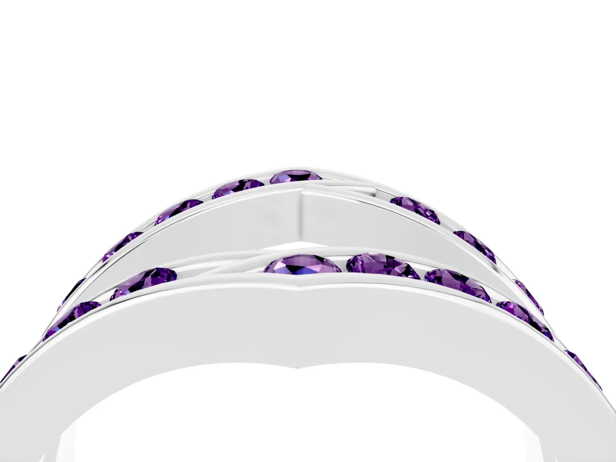 Round Amethyst Channel-Set Chevron Band Silver