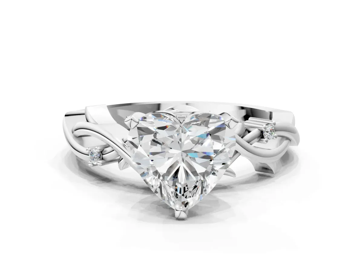 Heart Cut Diamond Solitaire Ring with Twisted Band and Prong Setting Silver