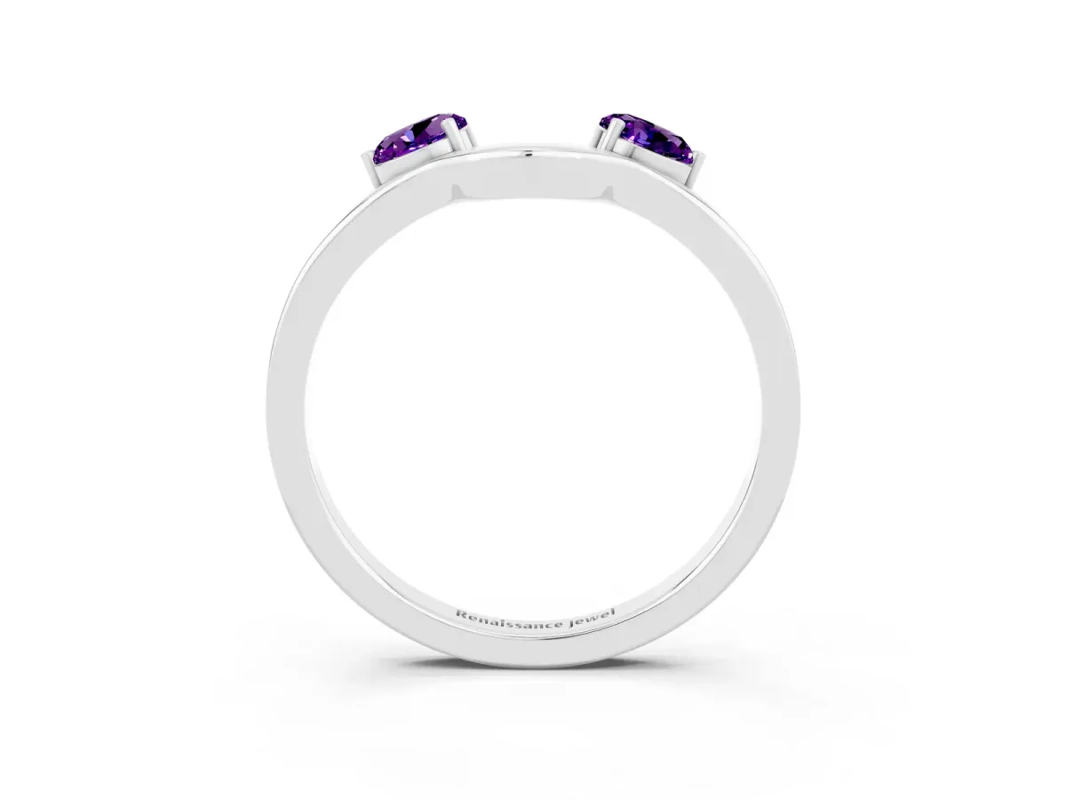 Dual Round Amethyst Open Band Ring with Prong Setting Silver