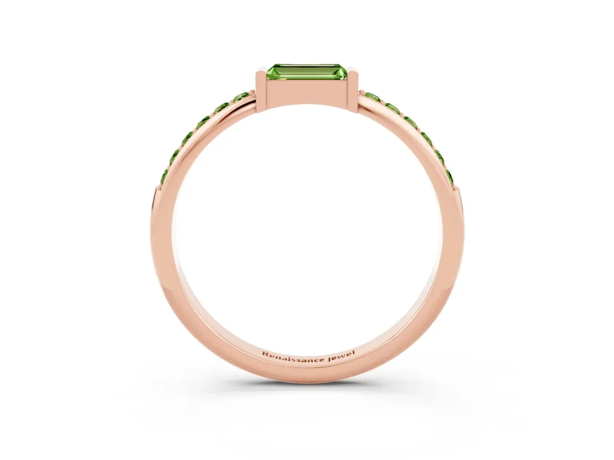 Baguette Peridot Pavé Band with Bar Setting Rose gold