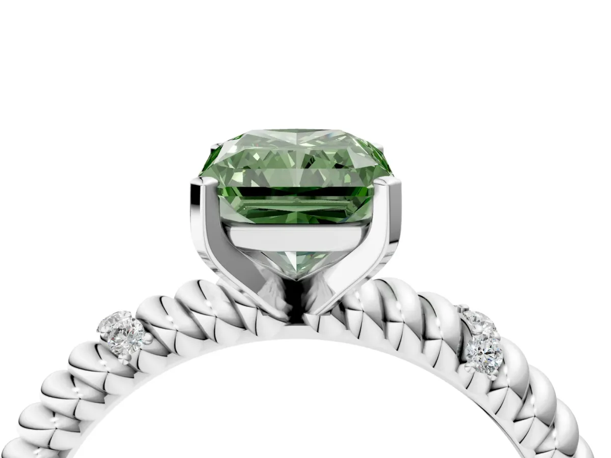 Fancy Green Radiant Cut Solitaire Twisted Band Prong Set Engagement Ring Silver