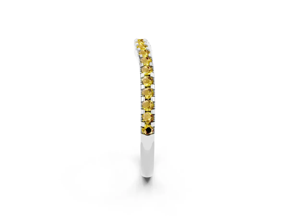 Round Yellow Sapphire Pavé Curved Wedding Band Platinum