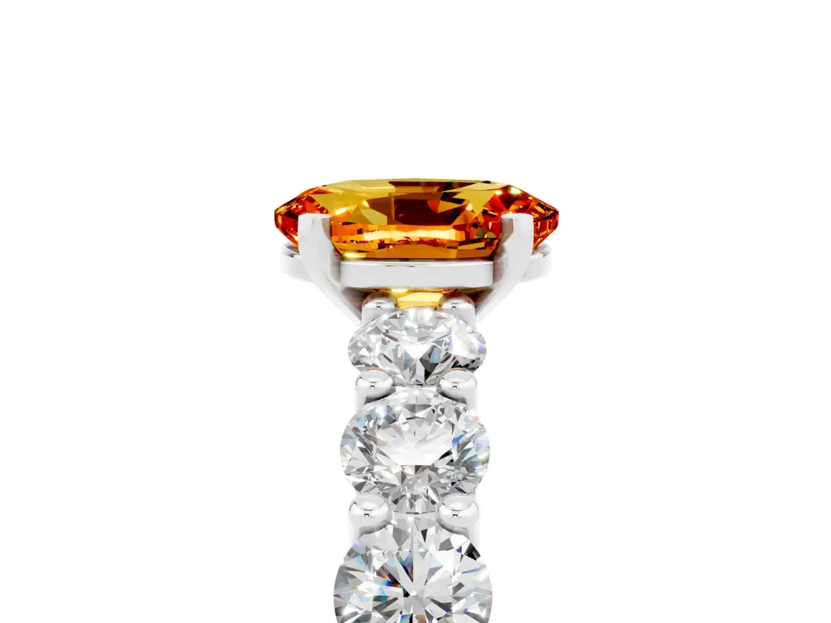 Oval Cut Citrine Prong Setting with Side Stones on a Pave Band Silver