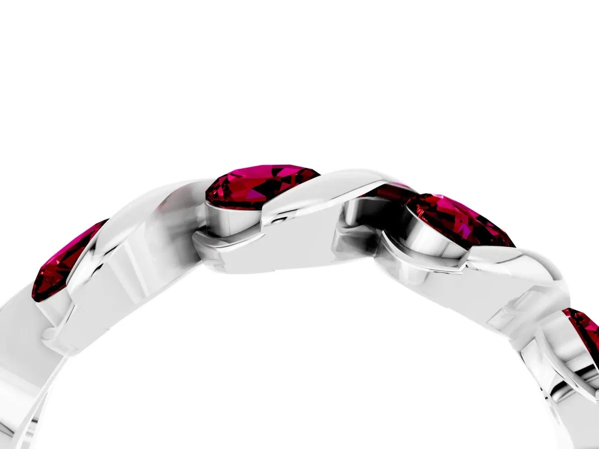 Round Garnet Wave Band with Channel Setting and Shared Prongs Silver