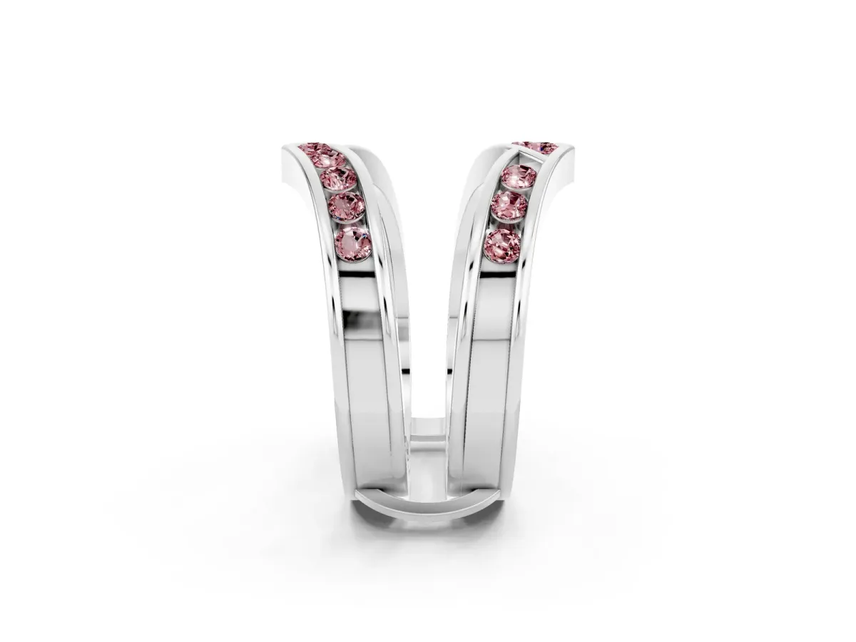 Round Morganite Channel-Set Chevron Band White gold