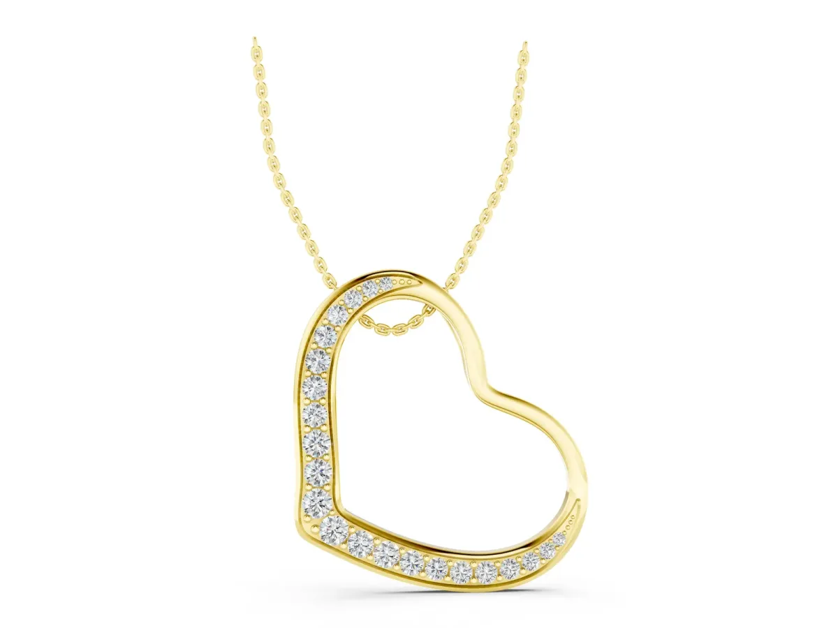 Pavé Round Diamond Open Heart Pendant Yellow gold