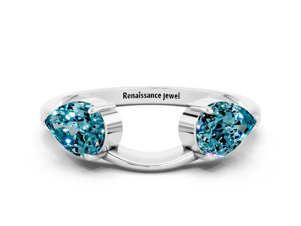 Two-Stone Pear Blue Topaz Bypass Ring with Prong Setting Platinum