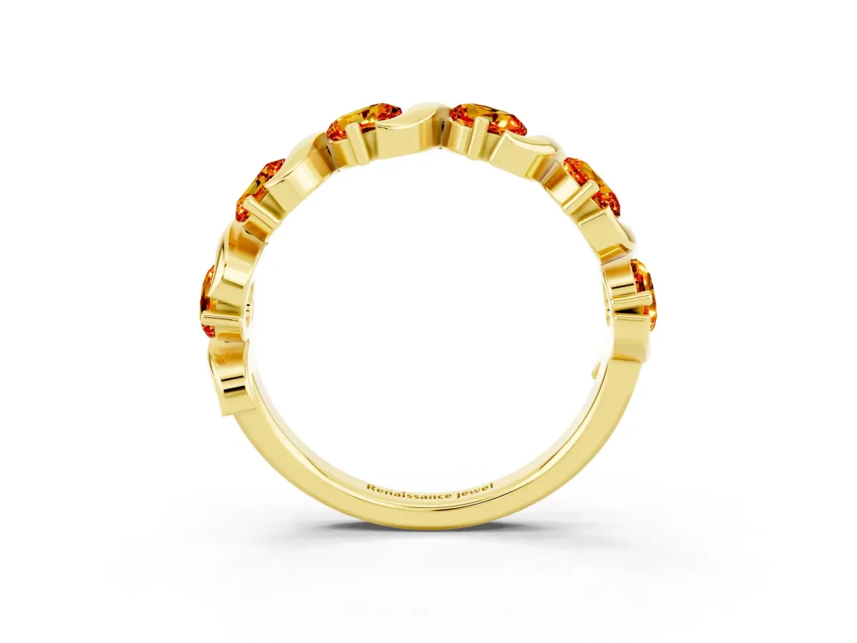 Six-Stone Round Citrine Wave Band with Shared Prong Setting Yellow gold