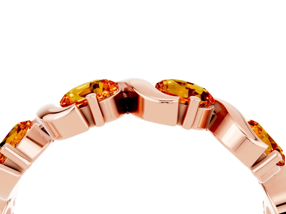 Round Citrine Half Eternity Band with Wave Prong Setting Rose gold