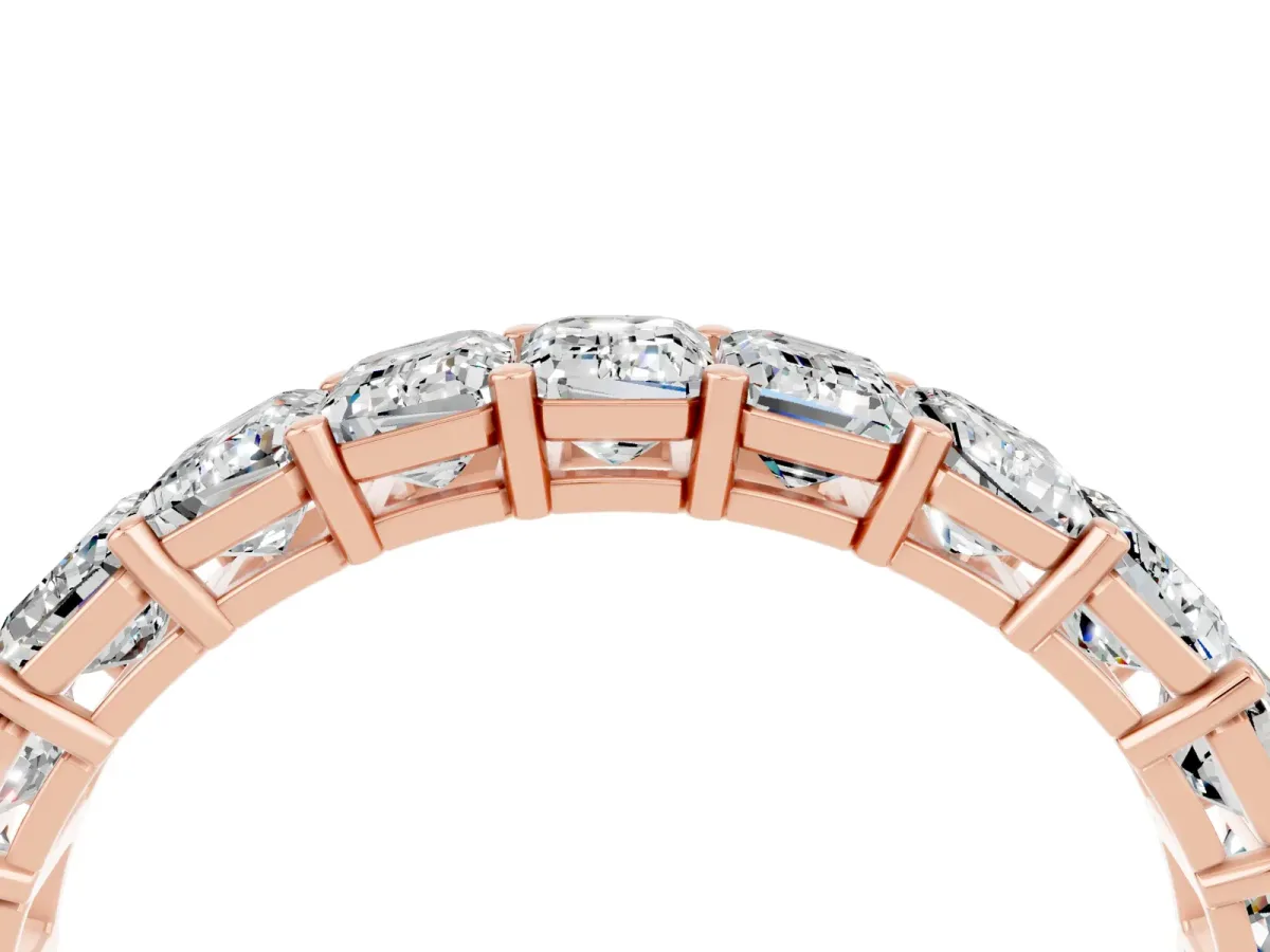Emerald Cut Moissanite Eternity Band with Shared Prong Setting Rose gold