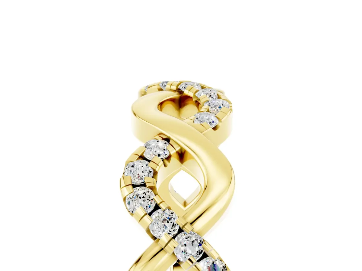 Twist Infinity Round Moissanite Band with Pavé Setting Yellow gold