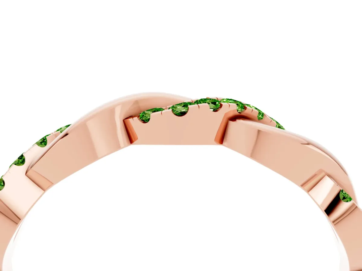 Pavé Round Peridot Twist Eternity Band with Shared Prong Setting Rose gold