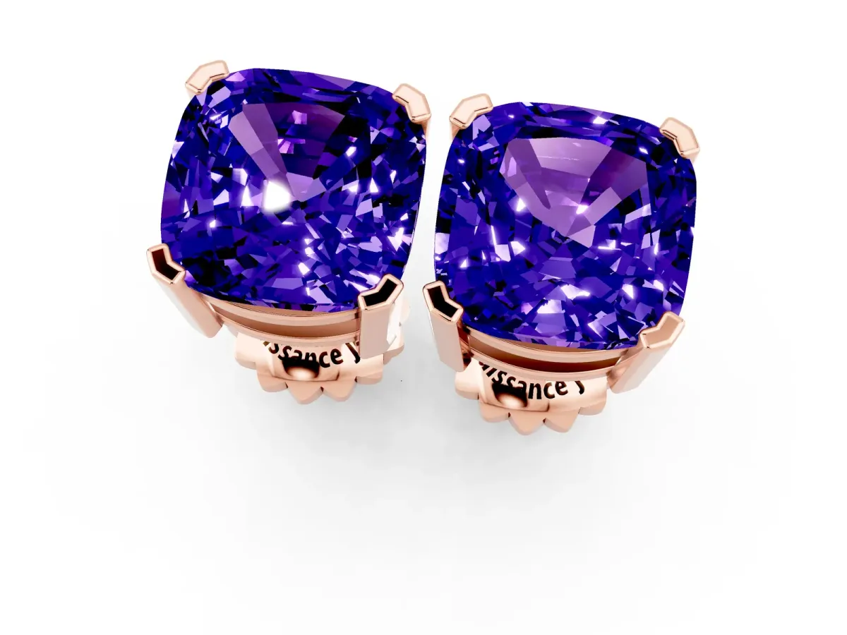 Cushion Cut Tanzanite Stud Earrings Rose gold