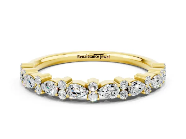 Pear and Round Moissanite Wedding Band Yellow gold