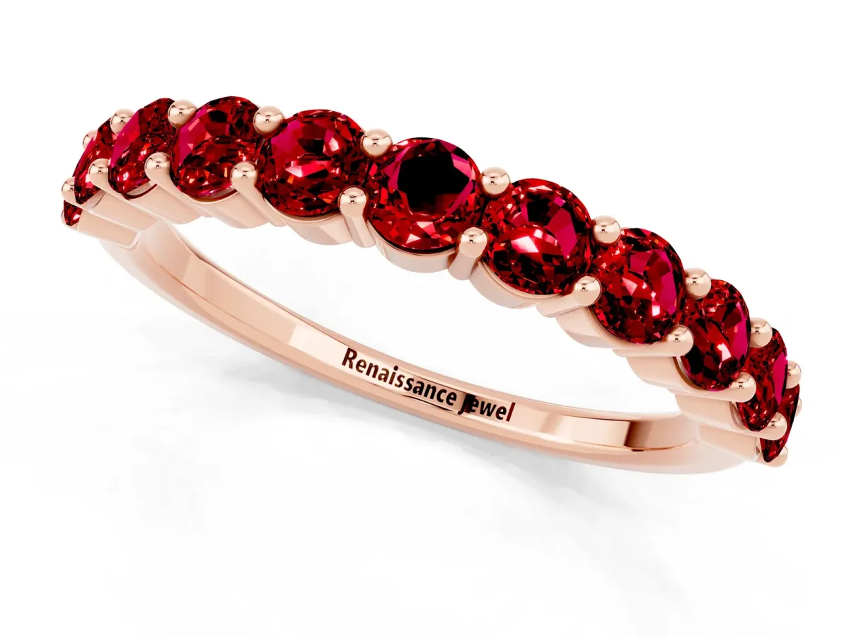 Round Ruby Half Eternity Band with Prong Setting Rose gold