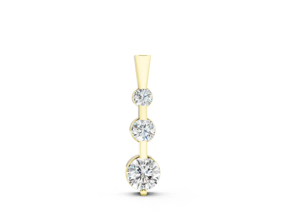 Three-Stone Round Diamond Prong-Set Pendant Yellow gold