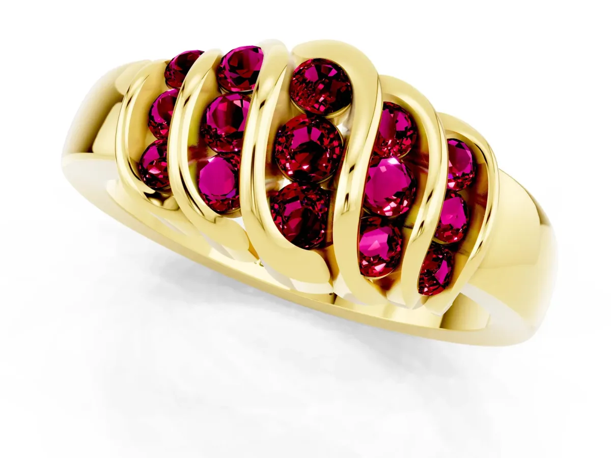 Round Garnet Multi-Row Crossover Band Yellow gold