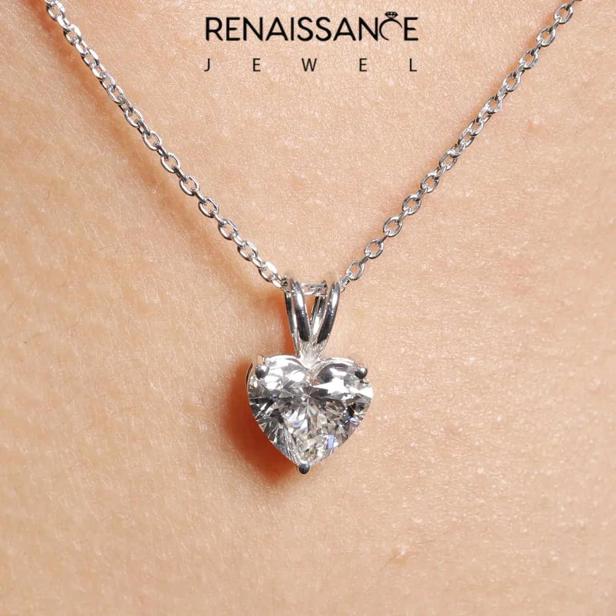 Heart-Shaped Diamond Solitaire Pendant with Four-Prong Setting Silver
