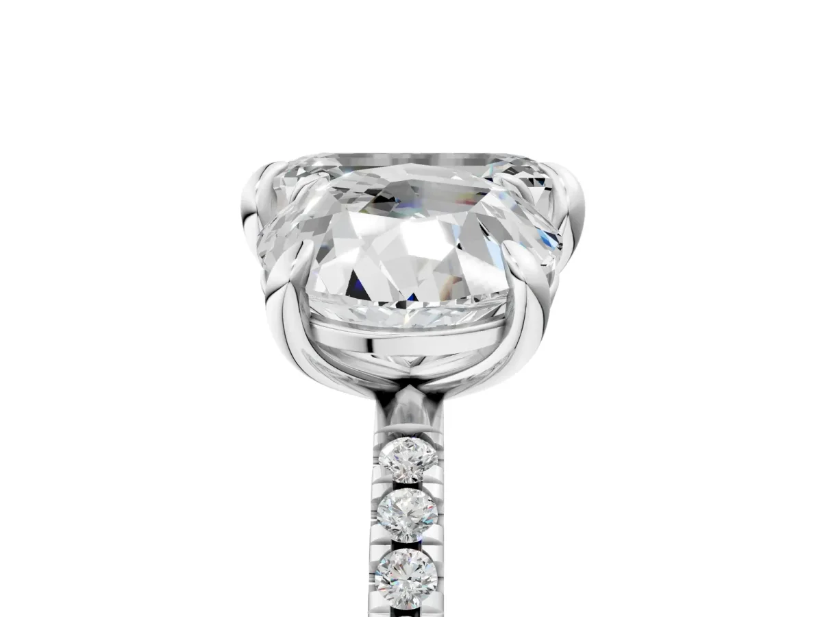 Round and Emerald Toi Moi Ring with Prong Setting and Micro Pave Band Silver