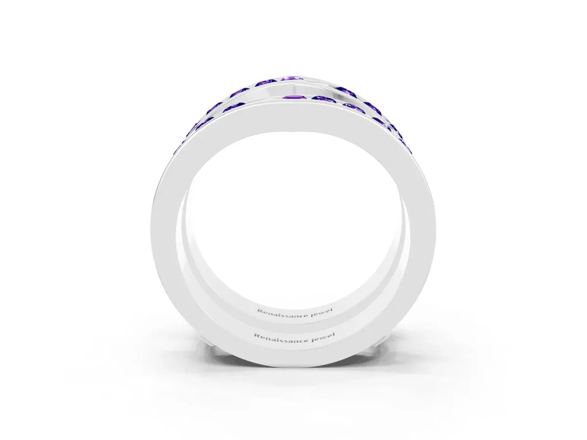 Round Tanzanite Channel-Set Chevron Band Silver