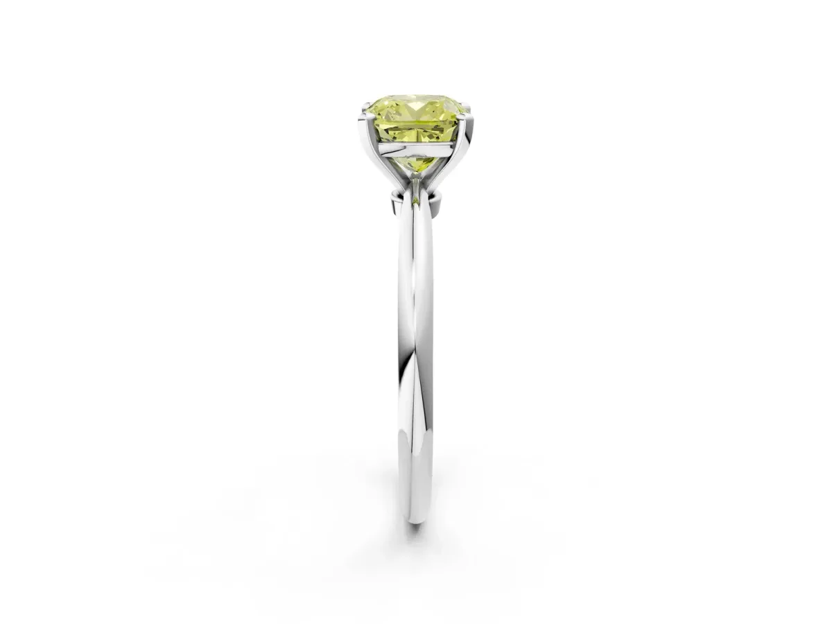Fancy Yellow Cushion Cut Diamond Solitaire Ring with Six-Prong Setting and Classic Band Silver