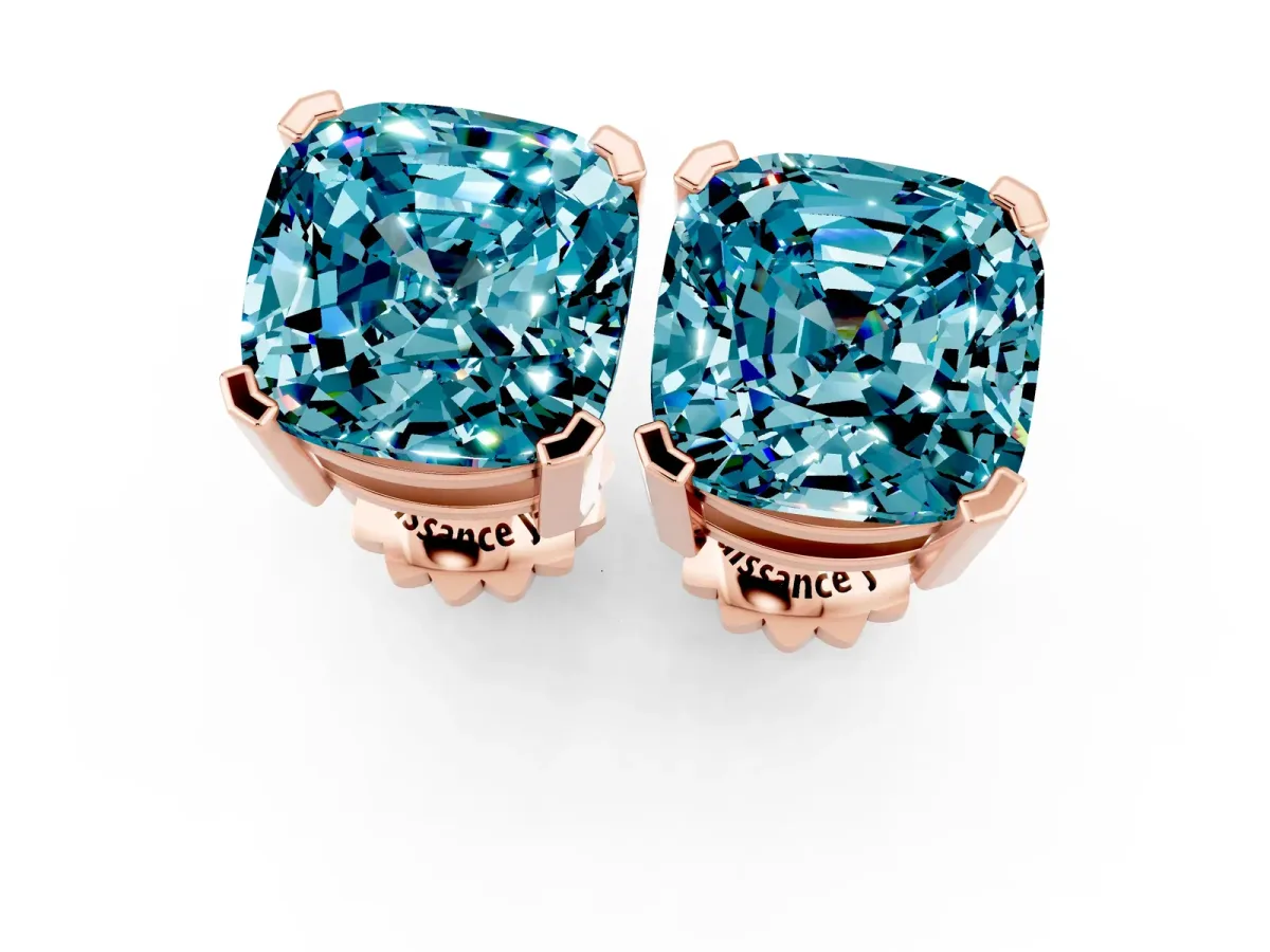 Cushion Cut Blue Topaz Stud Earrings Rose gold