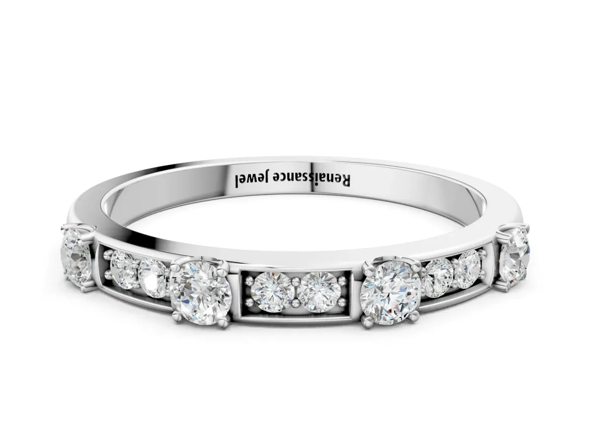 Round Diamond Channel Set Eternity Band with Prong Setting Platinum