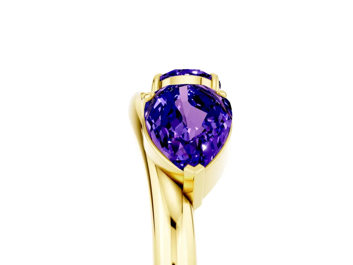 Two-Stone Pear Tanzanite Bypass Ring with Prong Setting Yellow gold