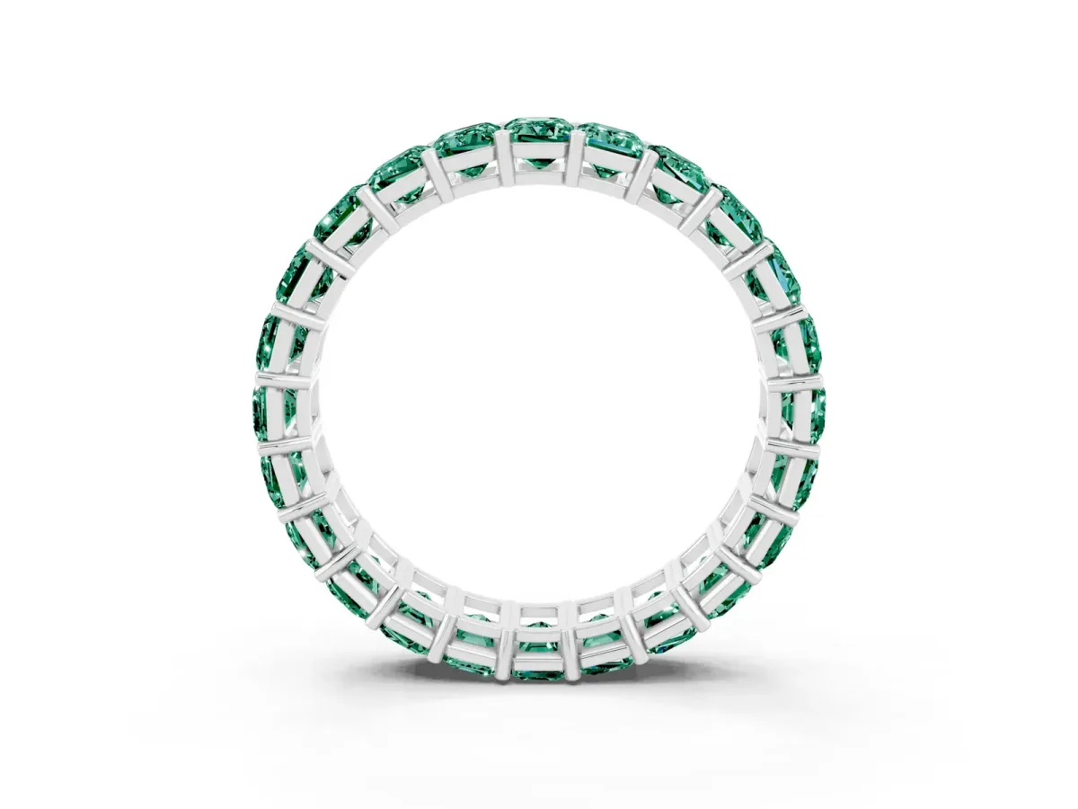 Emerald Cut Green Sapphire Eternity Band with Shared Prong Setting Platinum
