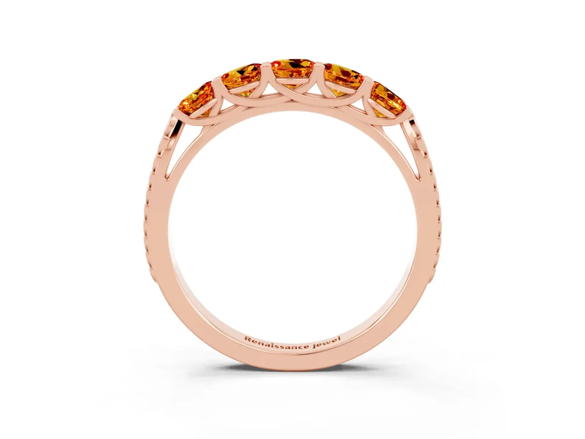 Five-Stone Round Citrine Prong-Set Band Rose gold