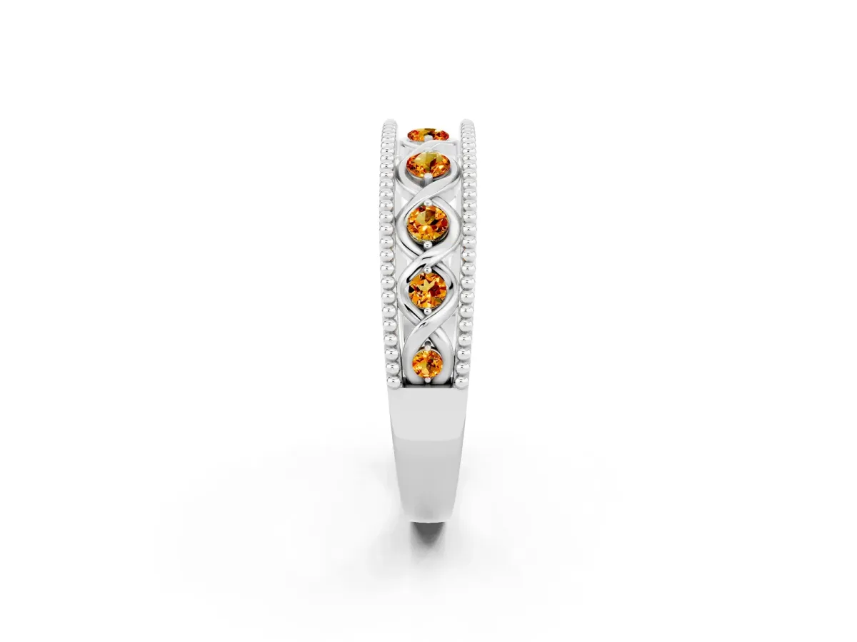 Round Citrine Twist Milgrain Band with Bezel Setting Platinum