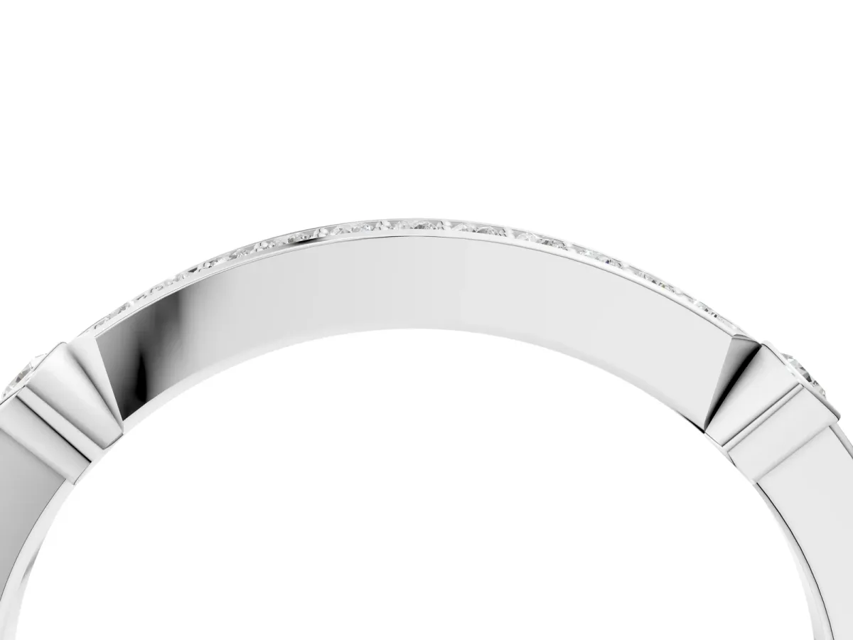 Pavé Round Diamond Bar Station Ring with Channel Setting Silver
