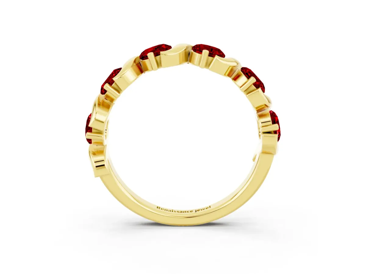 Six-Stone Round Ruby Wave Band with Shared Prong Setting Yellow gold