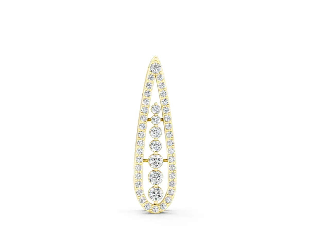 Teardrop Pavé Round Diamond Prong Pendant Yellow gold