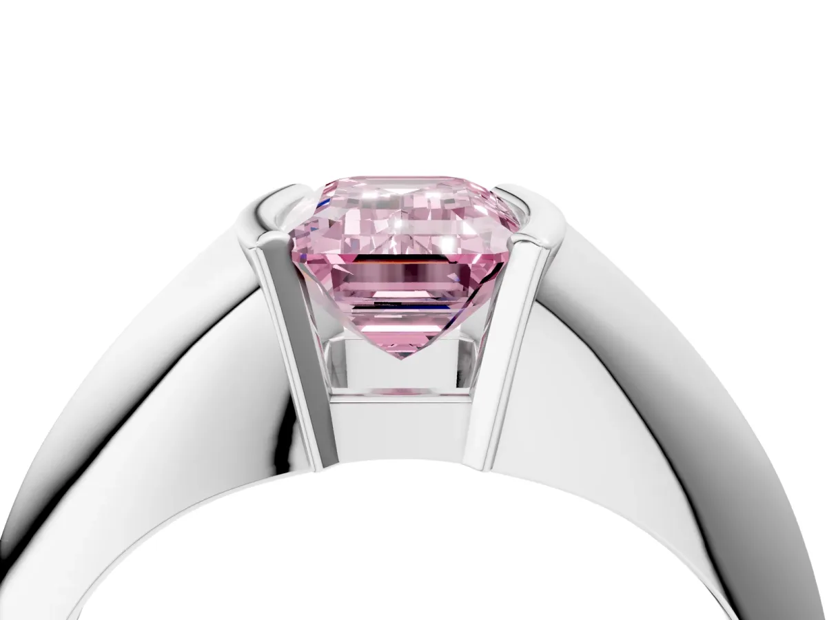 Fancy Pink Emerald Cut Solitaire Tension Set Diamond Ring Platinum