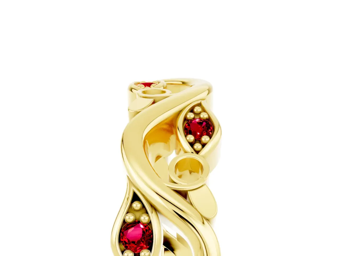 Marquise Ruby Vine Eternity Band with Bezel Setting Yellow gold