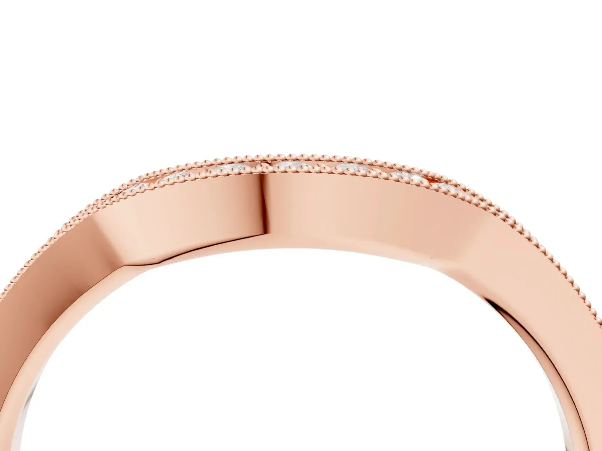Curved Round Diamond Band with Milgrain Pavé Setting Rose gold