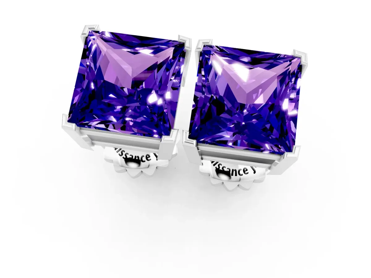 Princess Cut Tanzanite Stud Earrings White gold