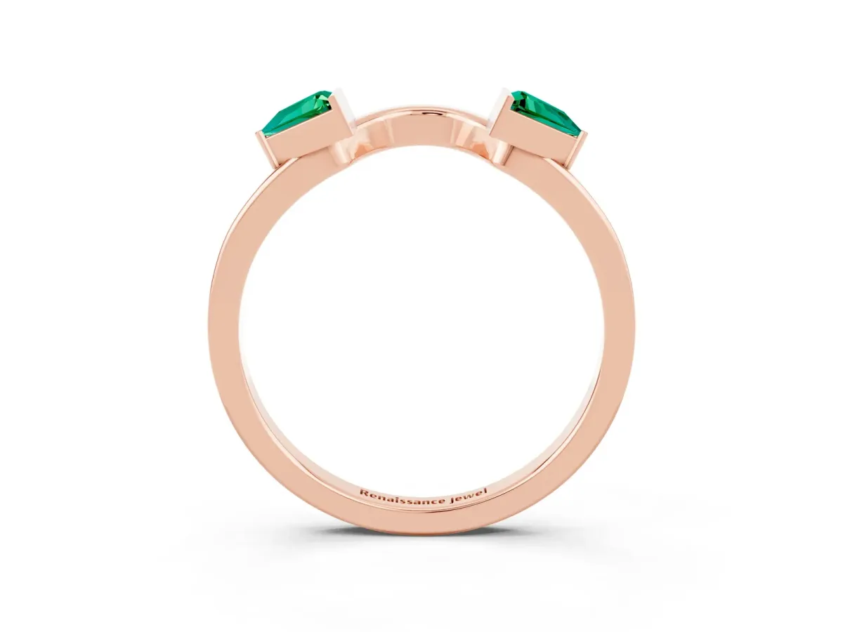 Trillion Emerald Open Band Ring with Bezel Setting Rose gold