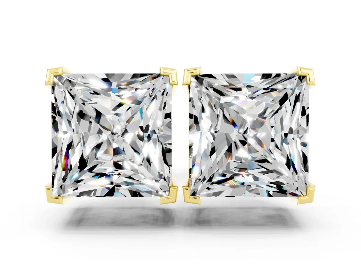 Princess Cut Moissanite Stud Earrings Yellow gold