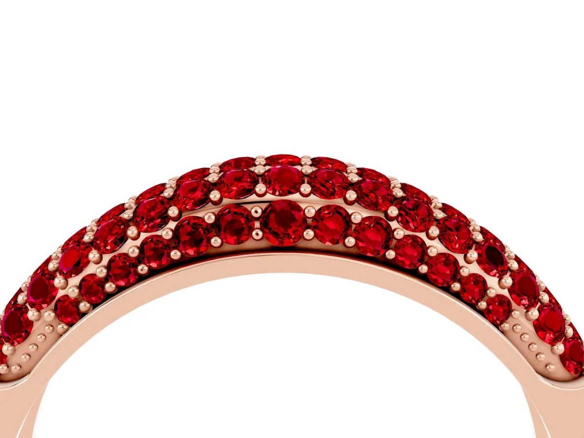 Three-Row Pavé Round Ruby Dome Band Rose gold