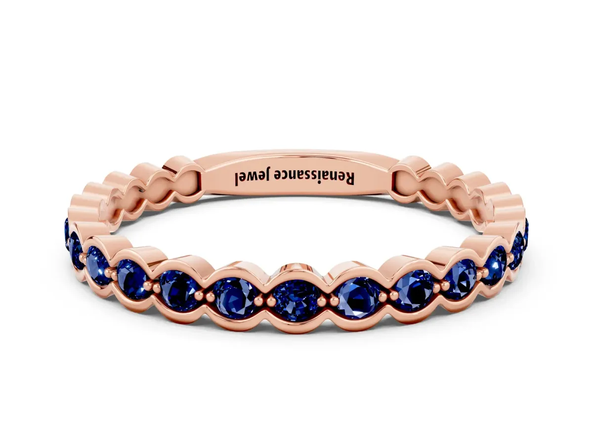 Round Blue Sapphire Bezel Set Eternity Band Rose gold