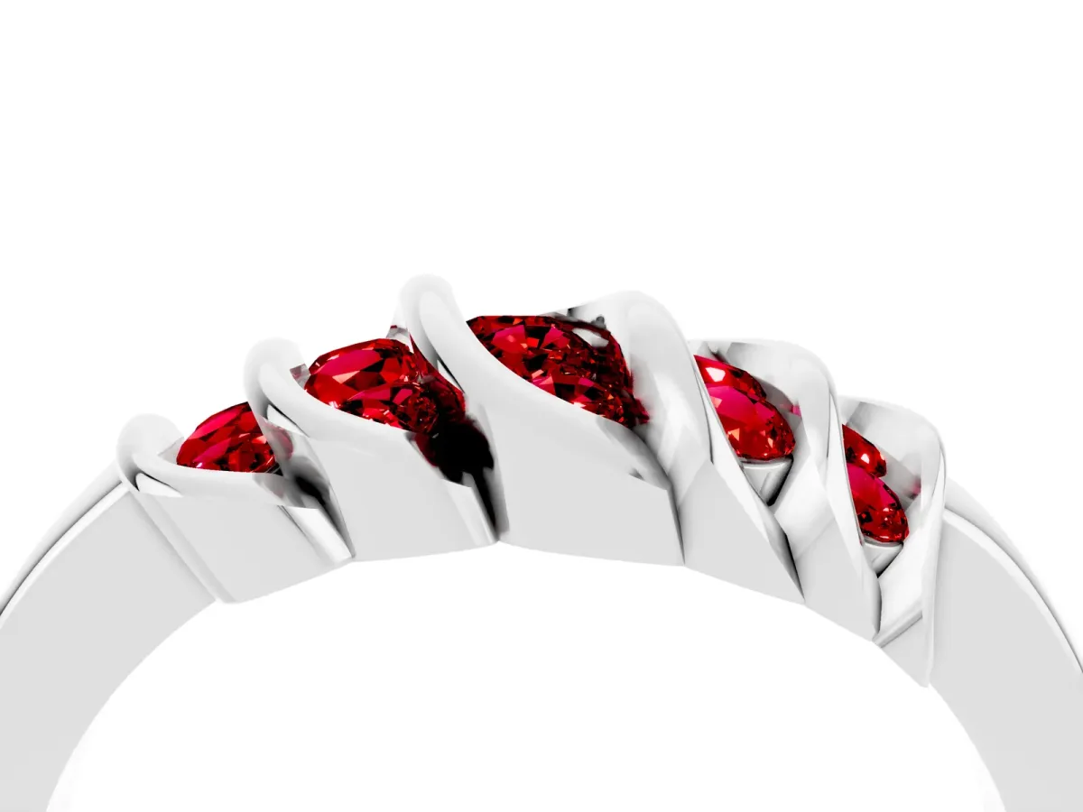 Round Ruby Multi-Row Crossover Band Silver